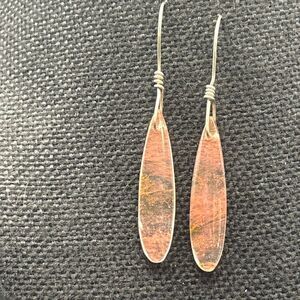 Natural Stone and Sterling Earrings. Strawberry Quartz - pink and clear NEW 2.5”